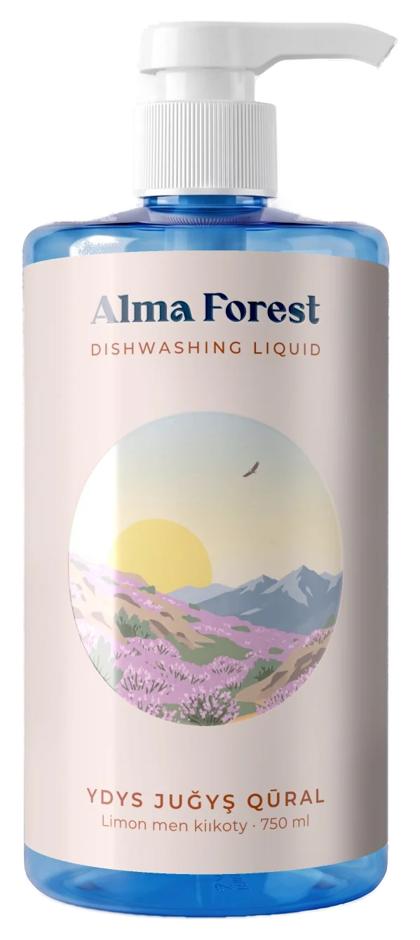 Alma Forest — Средство для мытья посуды «Лимон и зизифора», 750 мл: флакон с этикеткой